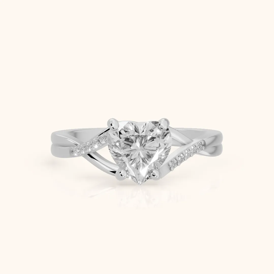 Bague de Fiançailles Cœur en Diamant et Or Blanc Veronica Twist avec Pierre Latérale — view 2