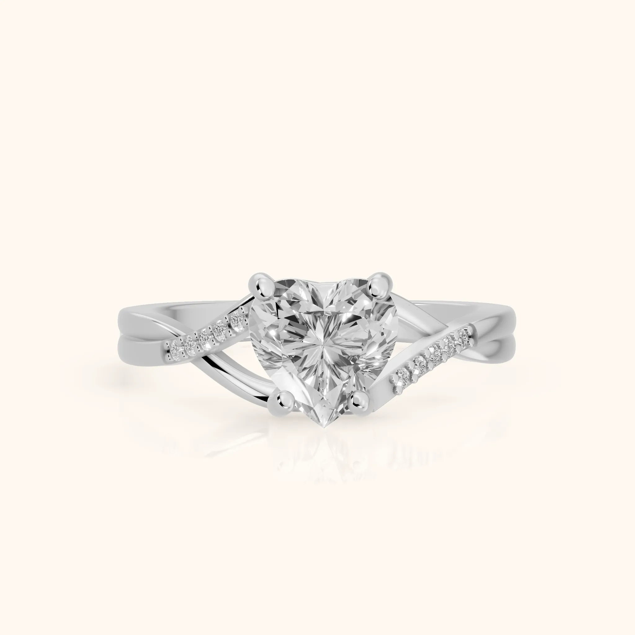Bague de Fiançailles Cœur en Diamant et Or Blanc Veronica Twist avec Pierre Latérale — view 1