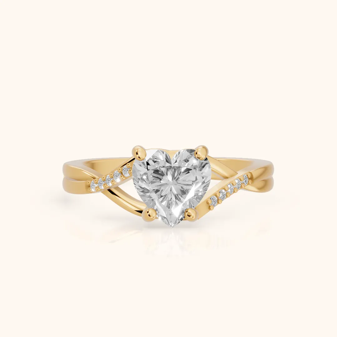 Veronica Twist Side Stone Heart Diamond Engagement Ring in Yellow Gold — view 2