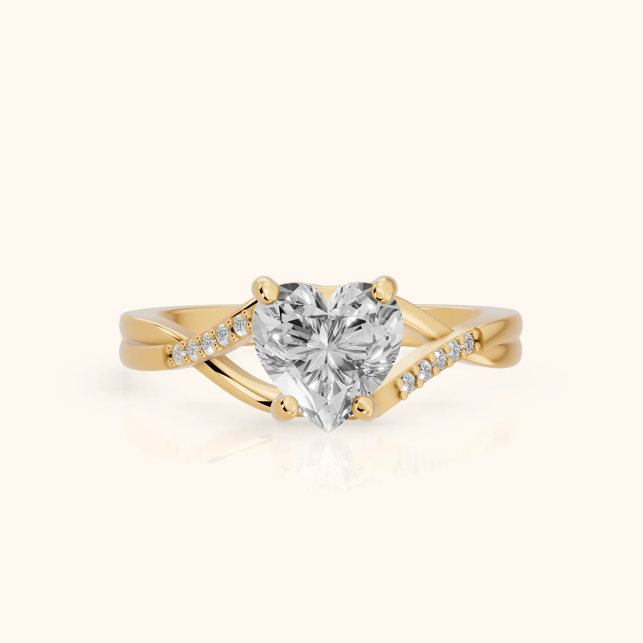Veronica Twist Side Stone Heart Diamond Engagement Ring in Yellow Gold — view 1