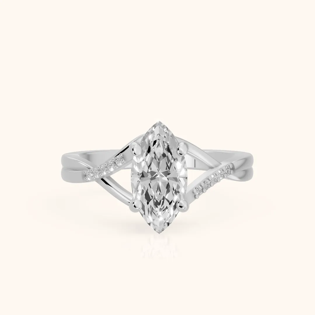 Bague de Fiançailles Veronica Twist avec Diamant Taille Marquise et Pierres Latérales en Or Blanc — view 2