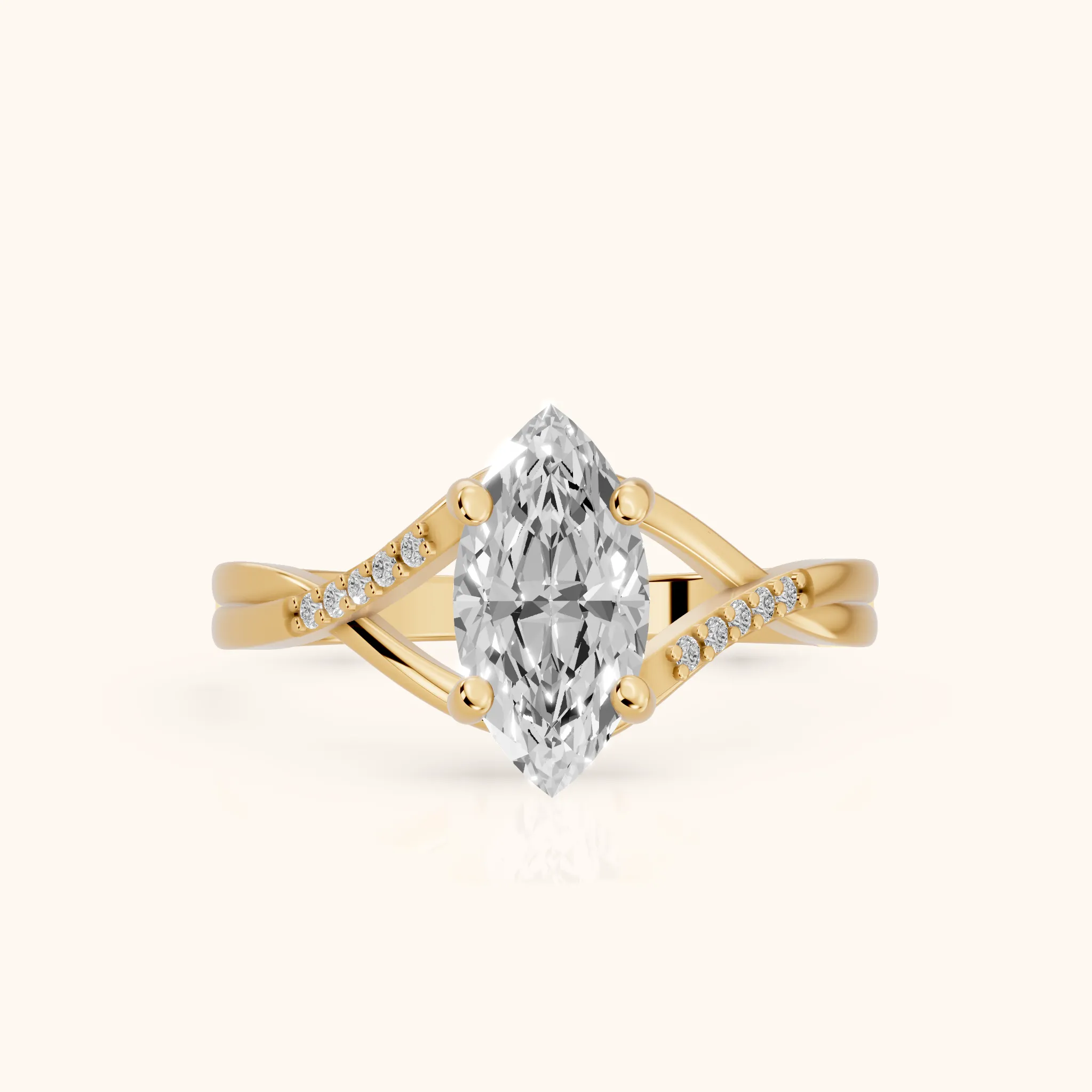 Veronica Twist Side Stone Marquise Diamond Engagement Ring in Yellow Gold — view 1