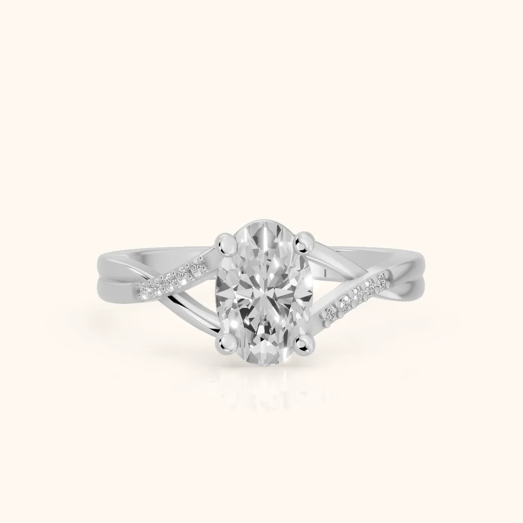 Bague de fiançailles en or blanc avec diamant ovale serti de pierres latérales torsadées Veronica — view 2