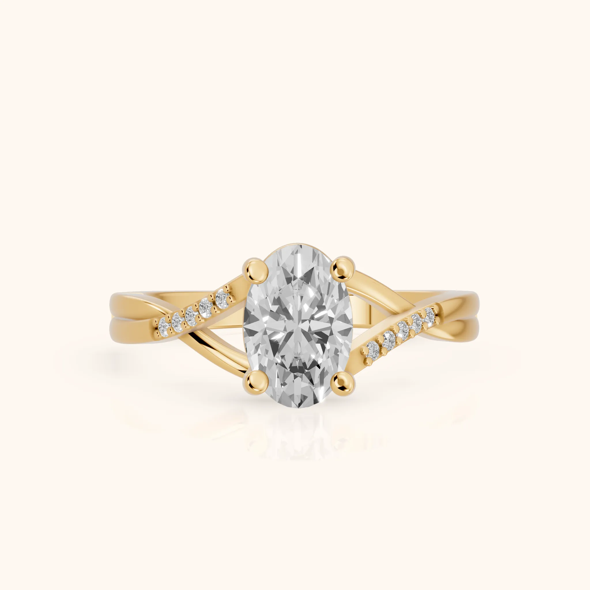 Veronica Twist Side Stone Oval Diamond Engagement Ring in Yellow Gold — view 1