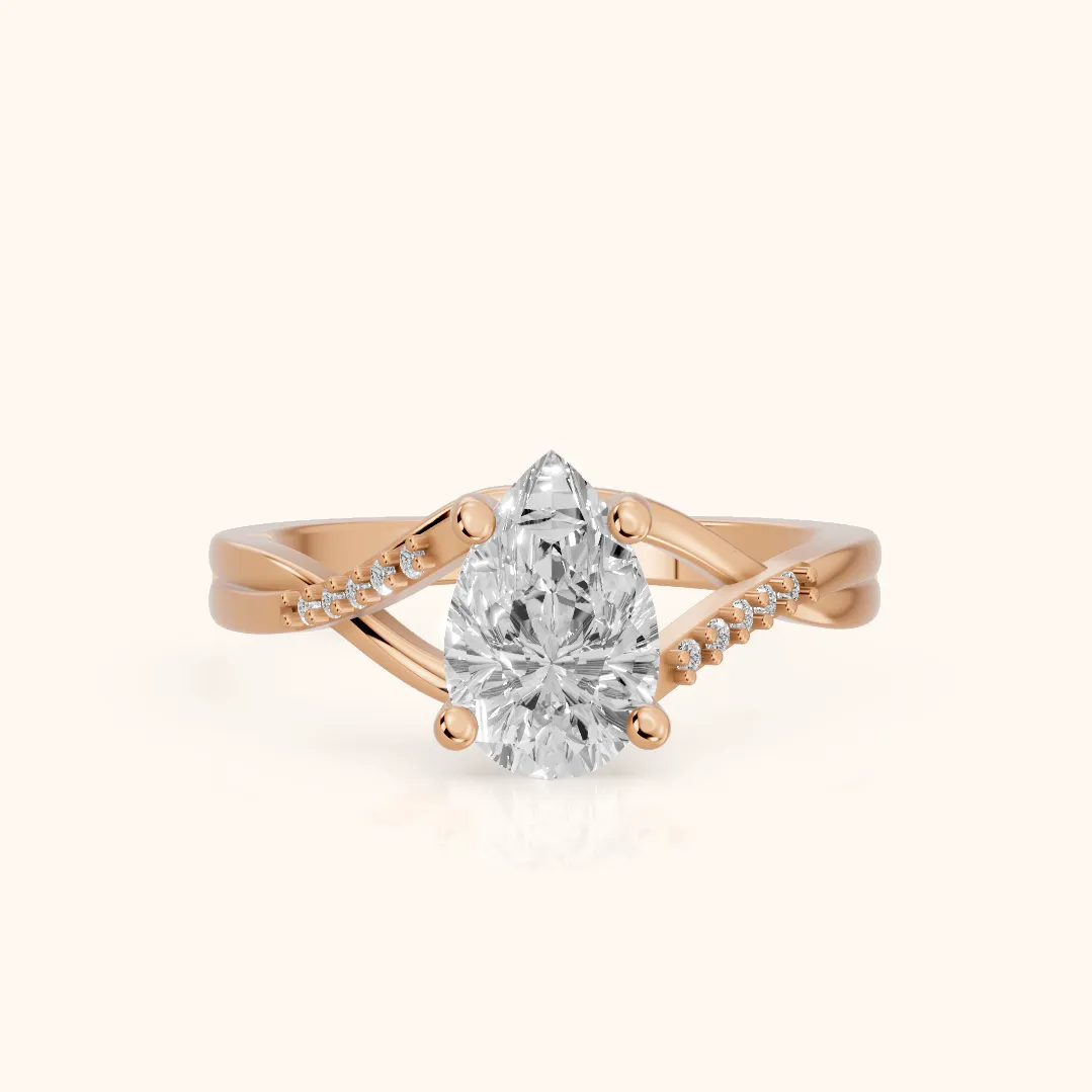 Veronica Twist Side Stone Pear Diamond Engagement Ring in Rose Gold — view 2