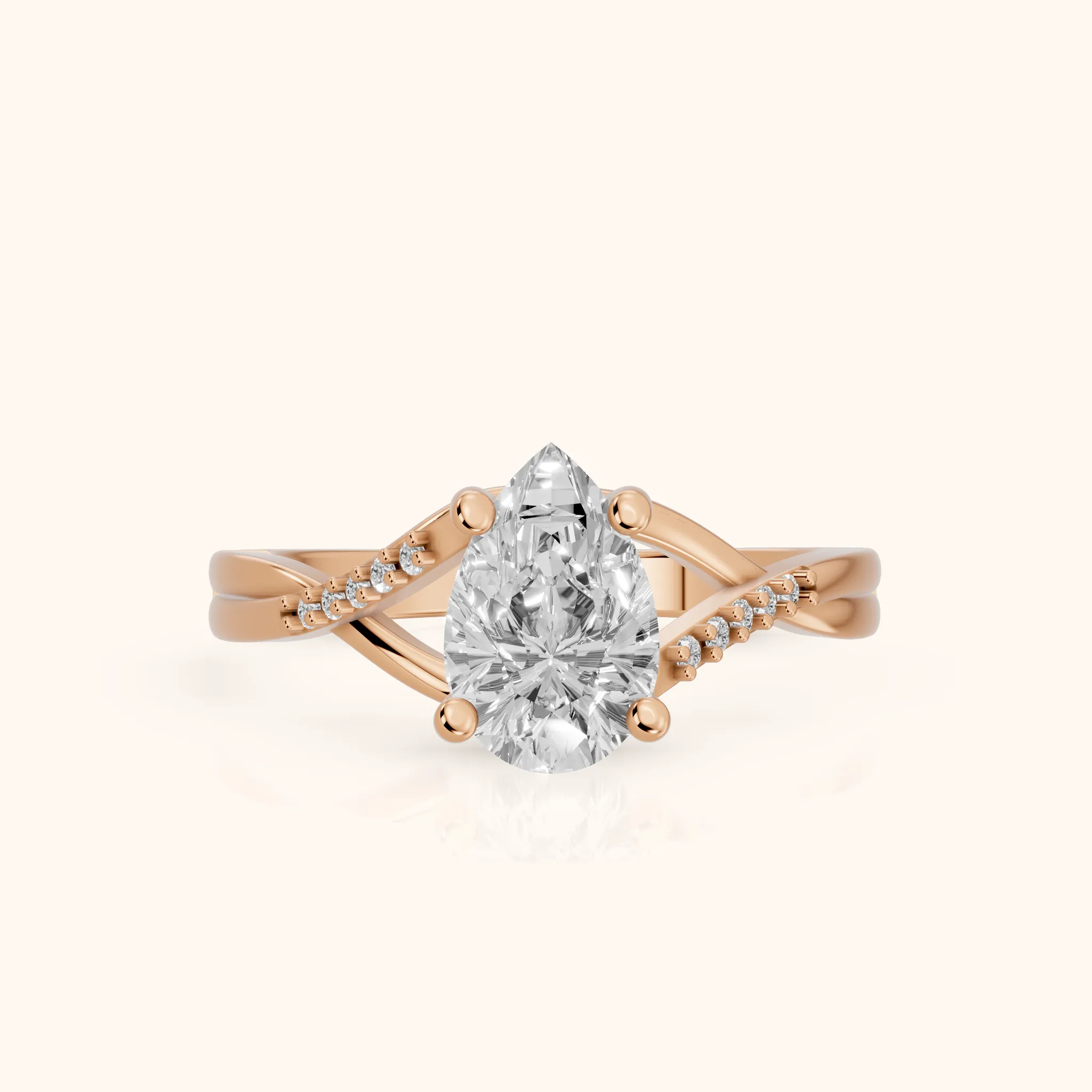 Veronica Twist Side Stone Pear Diamond Engagement Ring in Rose Gold — view 1