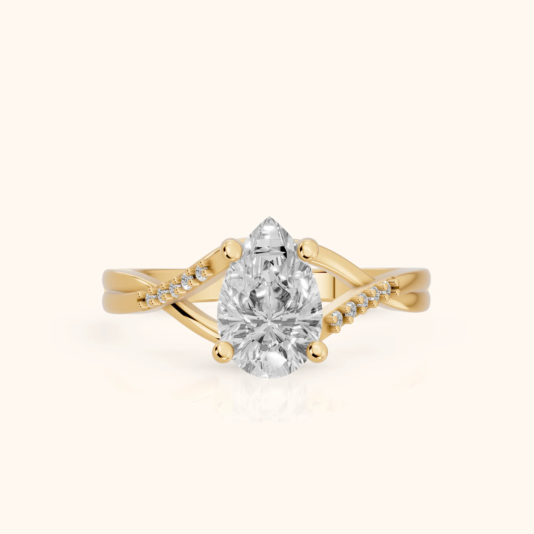Veronica Twist Side Stone Pear Diamond Engagement Ring in Yellow Gold — view 1