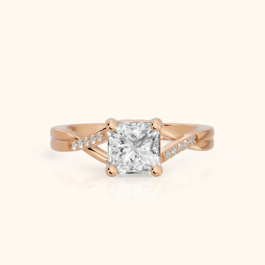 Veronica Twist Side Stone Princess Diamond Engagement Ring in Rose Gold — view 2