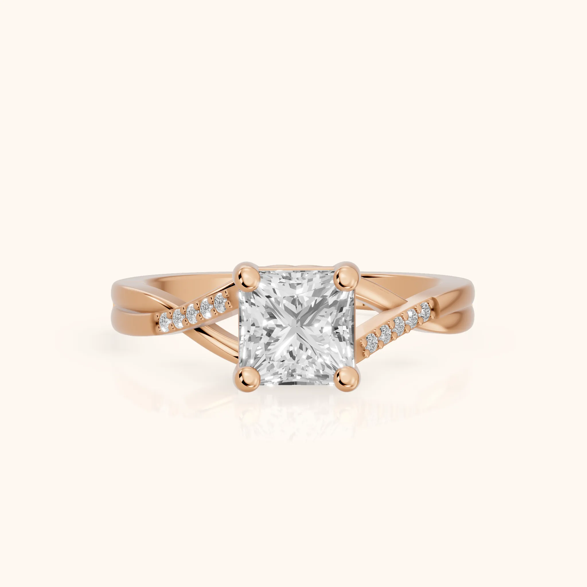 Veronica Twist Side Stone Princess Diamond Engagement Ring in Rose Gold — view 1