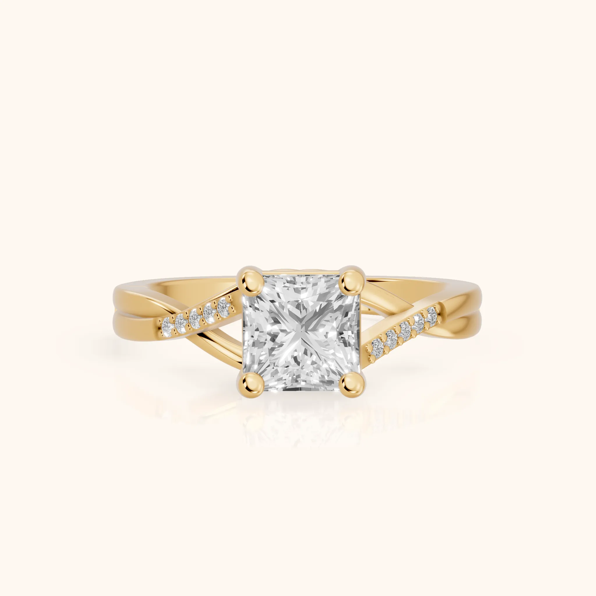 Veronica Twist Side Stone Princess Diamond Engagement Ring in Yellow Gold — view 1