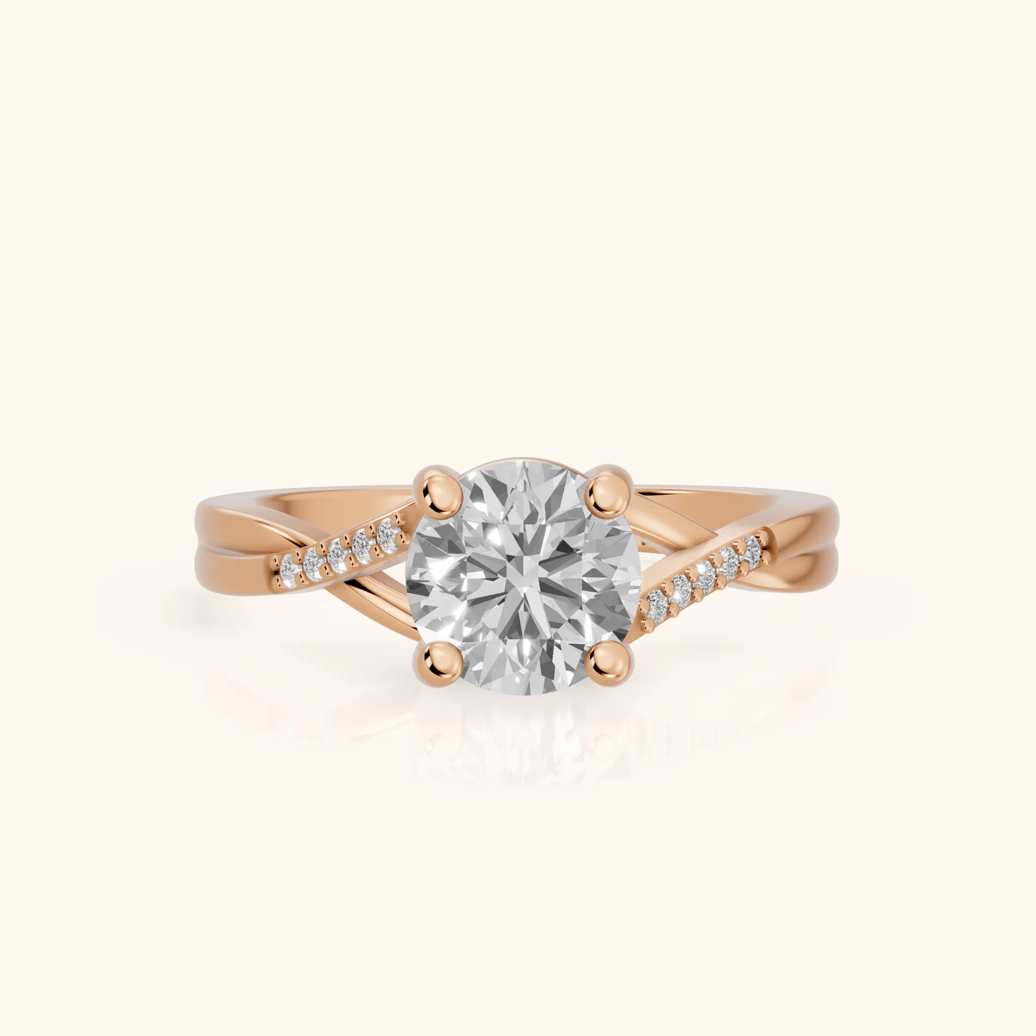 Veronica Twist Side Stone Round Diamond Engagement Ring in Rose Gold — view 1