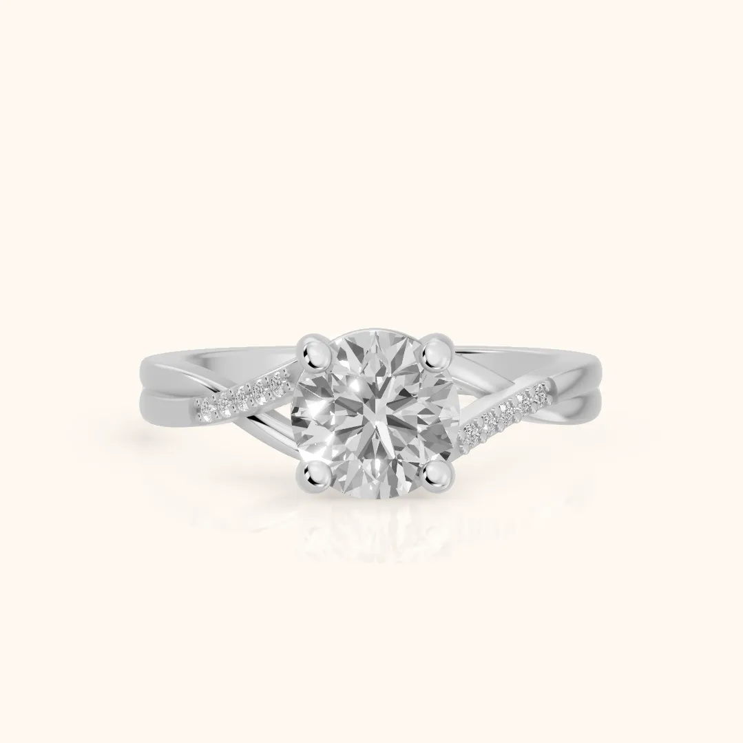 Bague de Fiançailles Veronica sertie de Diamants Ronds sur les Côtés en Or Blanc — view 2