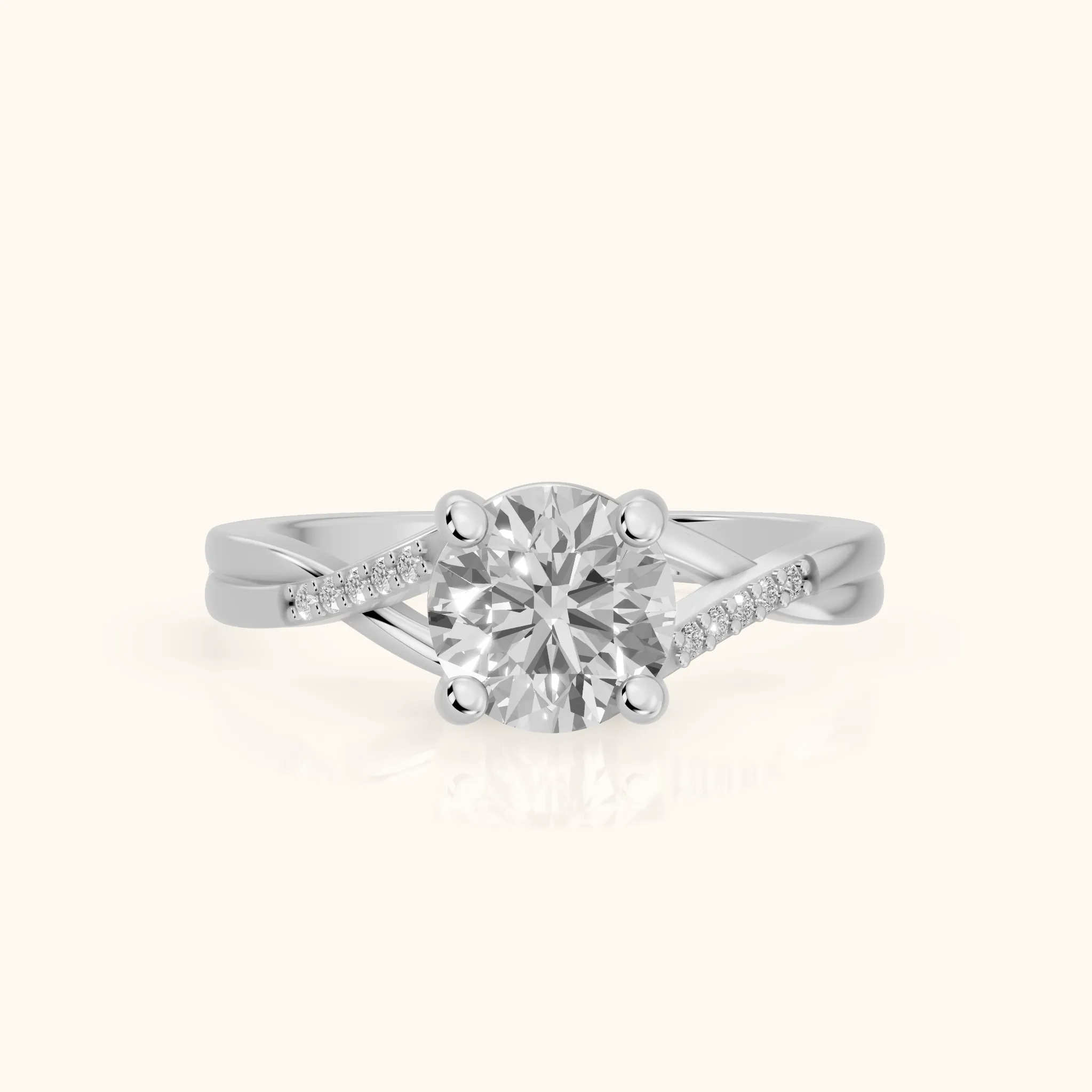 Bague de Fiançailles Veronica sertie de Diamants Ronds sur les Côtés en Or Blanc — view 1