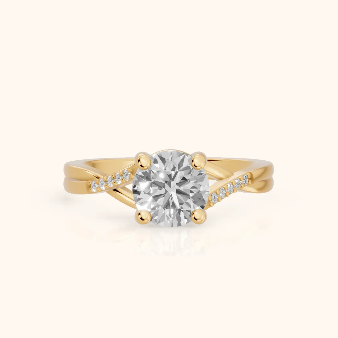 Veronica Twist Side Stone Round Diamond Engagement Ring in Yellow Gold — view 2