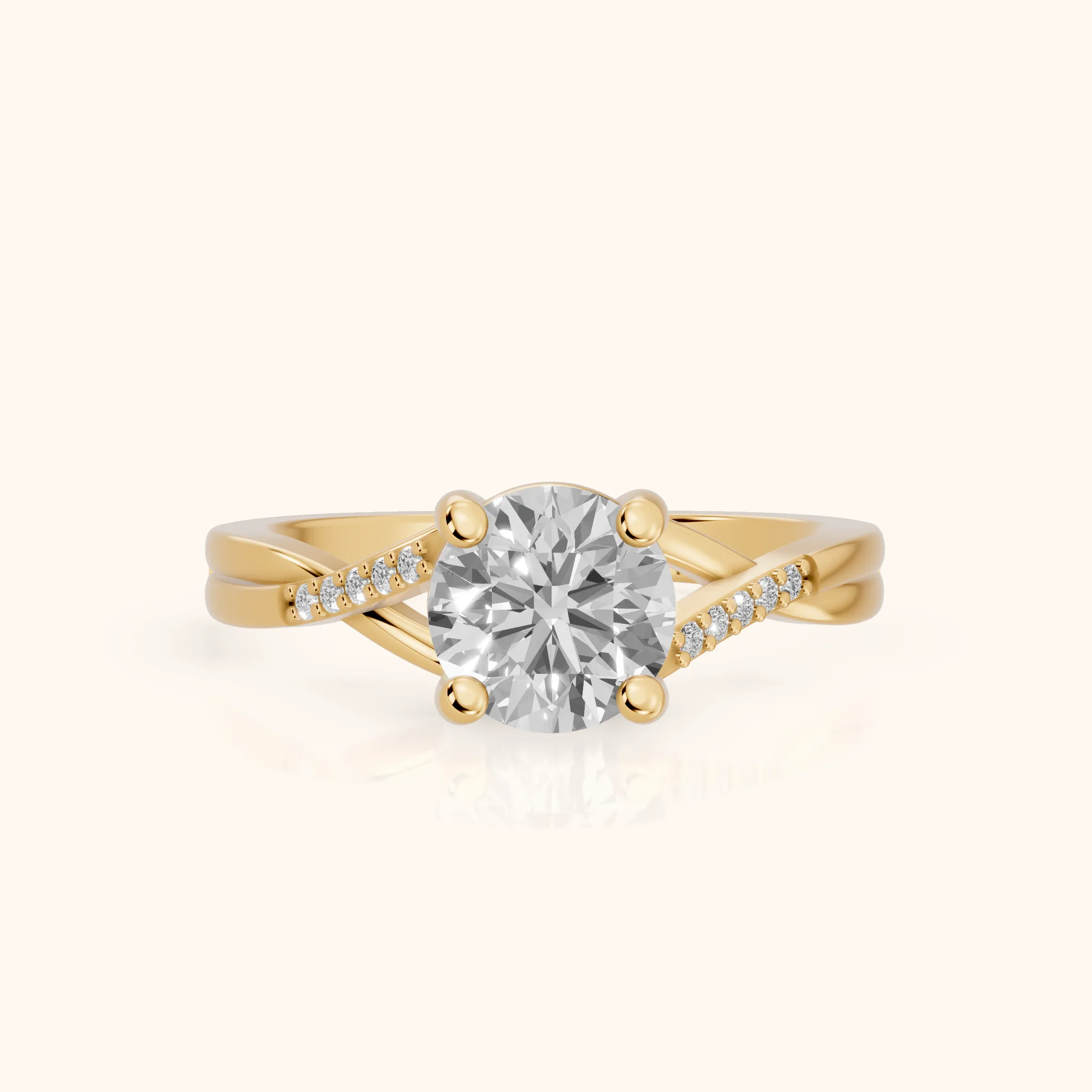 Veronica Twist Side Stone Round Diamond Engagement Ring in Yellow Gold — view 1