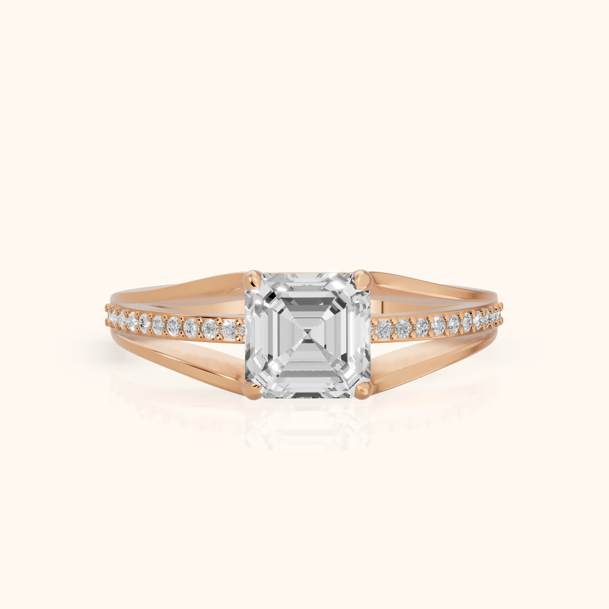 Lucinda Split Shank Asscher Diamond Engagement Ring in Rose Gold — view 1