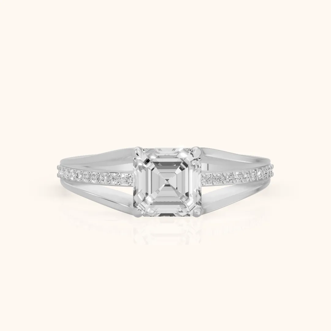 Lucinda Split Shank Asscher Diamond Engagement Ring in Silver — view 2