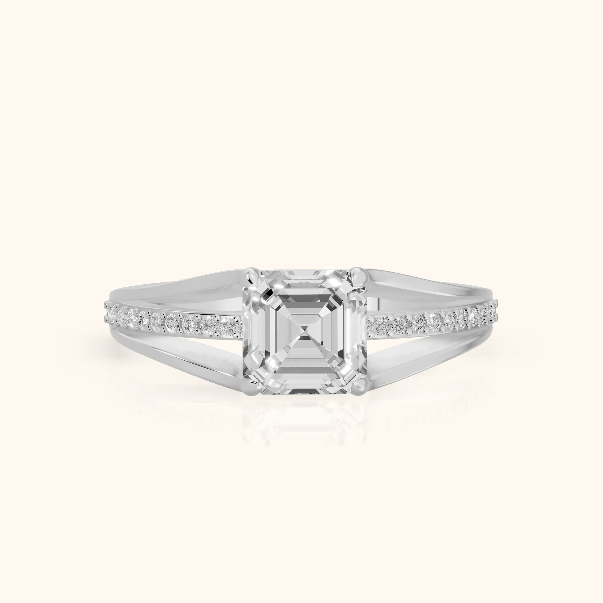 Lucinda Split Shank Asscher Diamond Engagement Ring in Silver — view 1