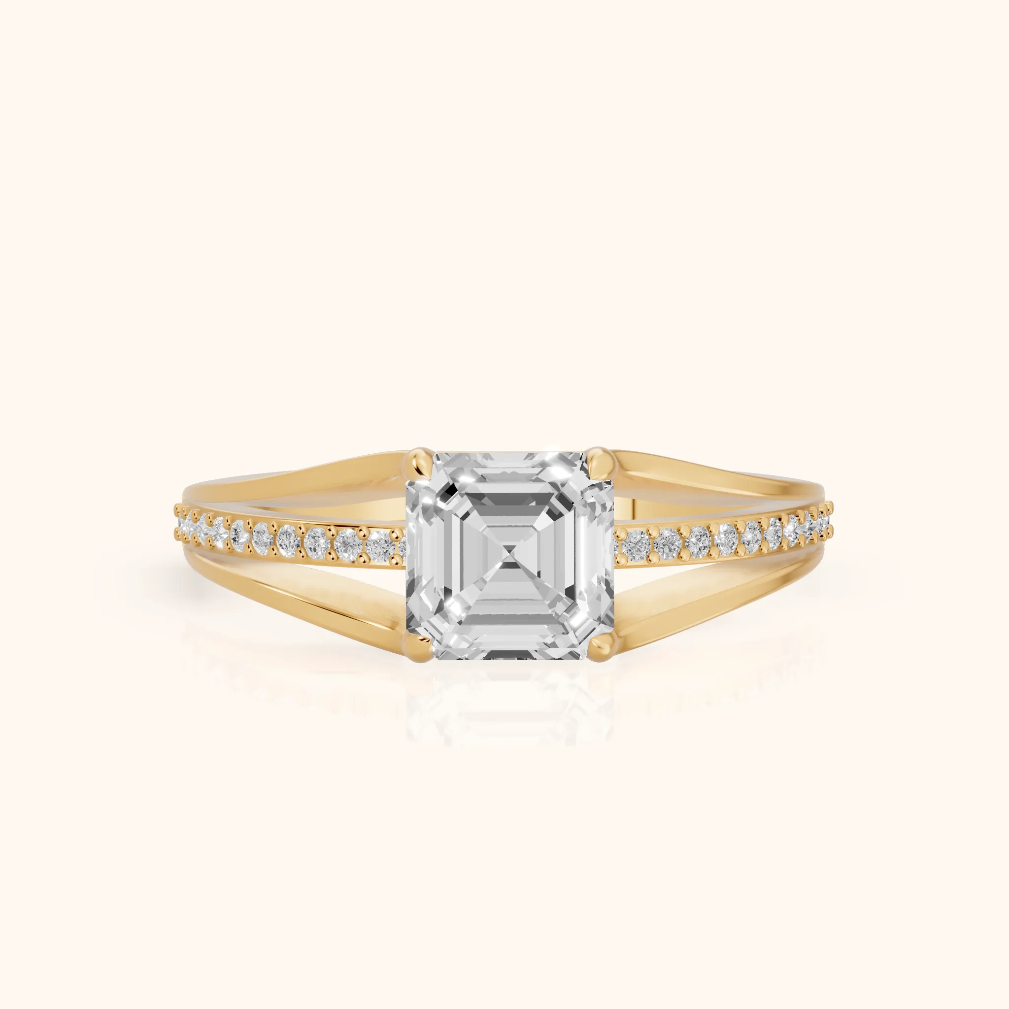 Lucinda Split Shank Asscher Diamond Engagement Ring in Yellow Gold — view 1
