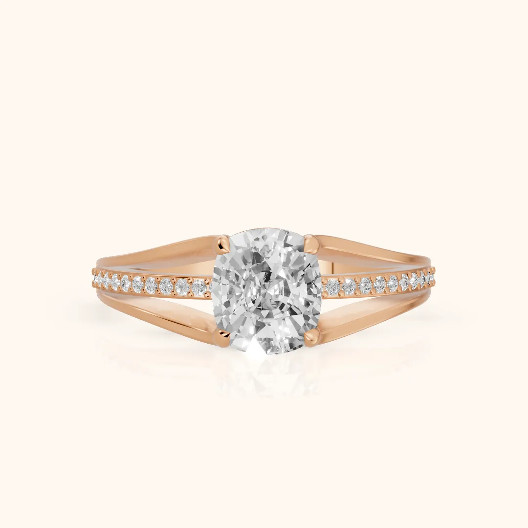 Lucinda Split Shank Cushion Diamond Engagement Ring in Rose Gold — view 2