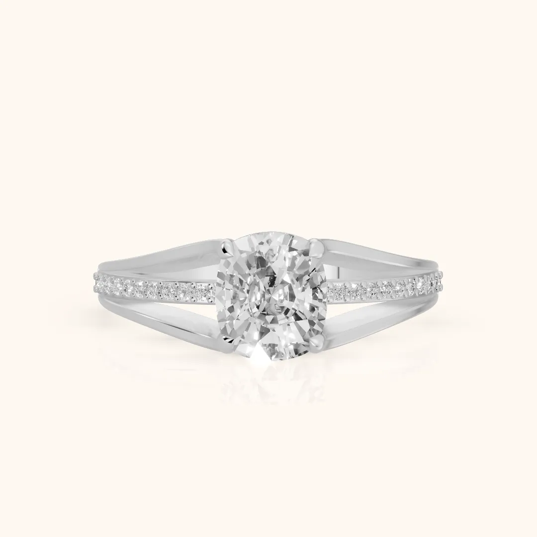 Lucinda Split Shank Cushion Diamond Engagement Ring in Silver — view 2