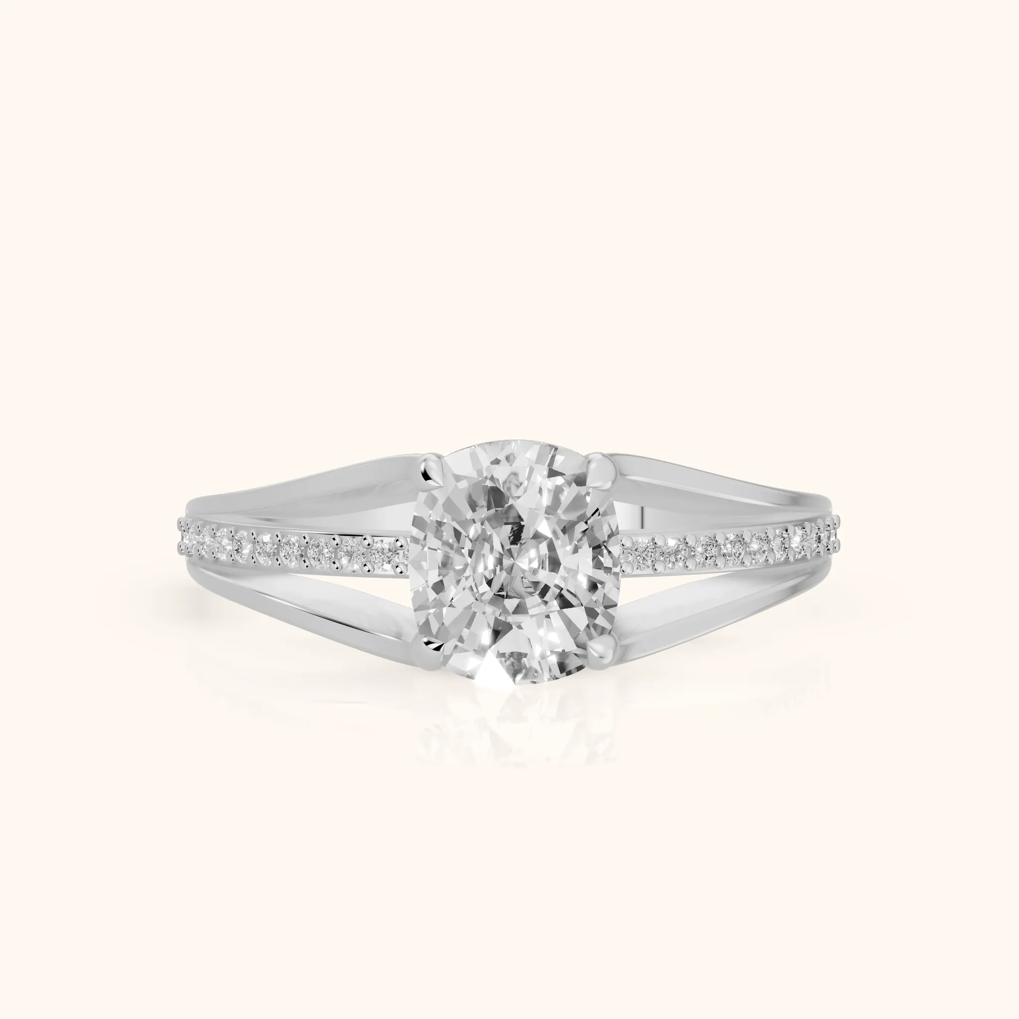 Lucinda Split Shank Cushion Diamond Engagement Ring in Silver — view 1