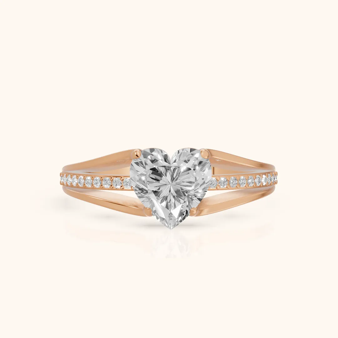 Lucinda Split Shank Heart Diamond Engagement Ring in Rose Gold — view 2