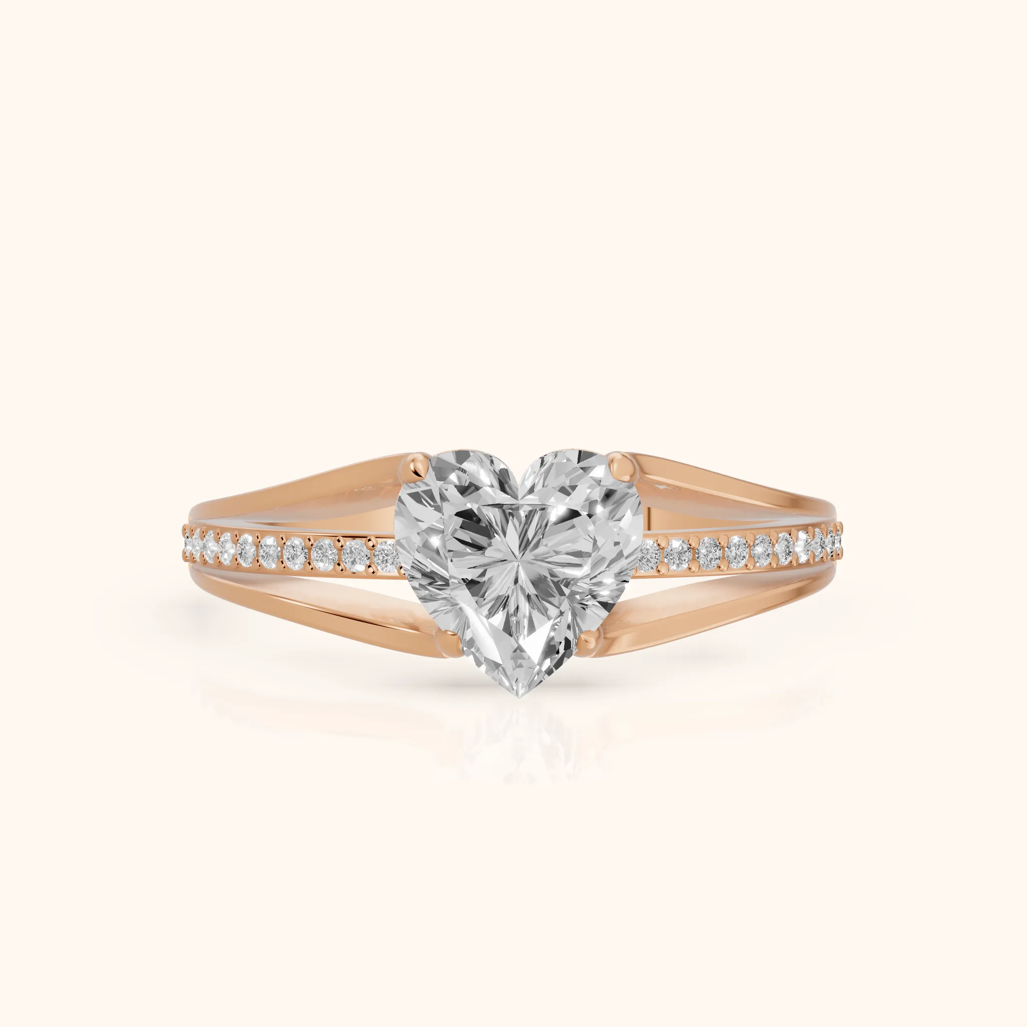 Lucinda Split Shank Heart Diamond Engagement Ring in Rose Gold — view 1