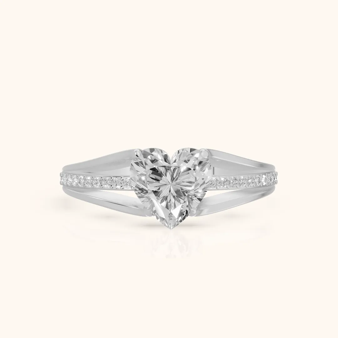 Lucinda Split Shank Heart Diamond Engagement Ring in Silver — view 2