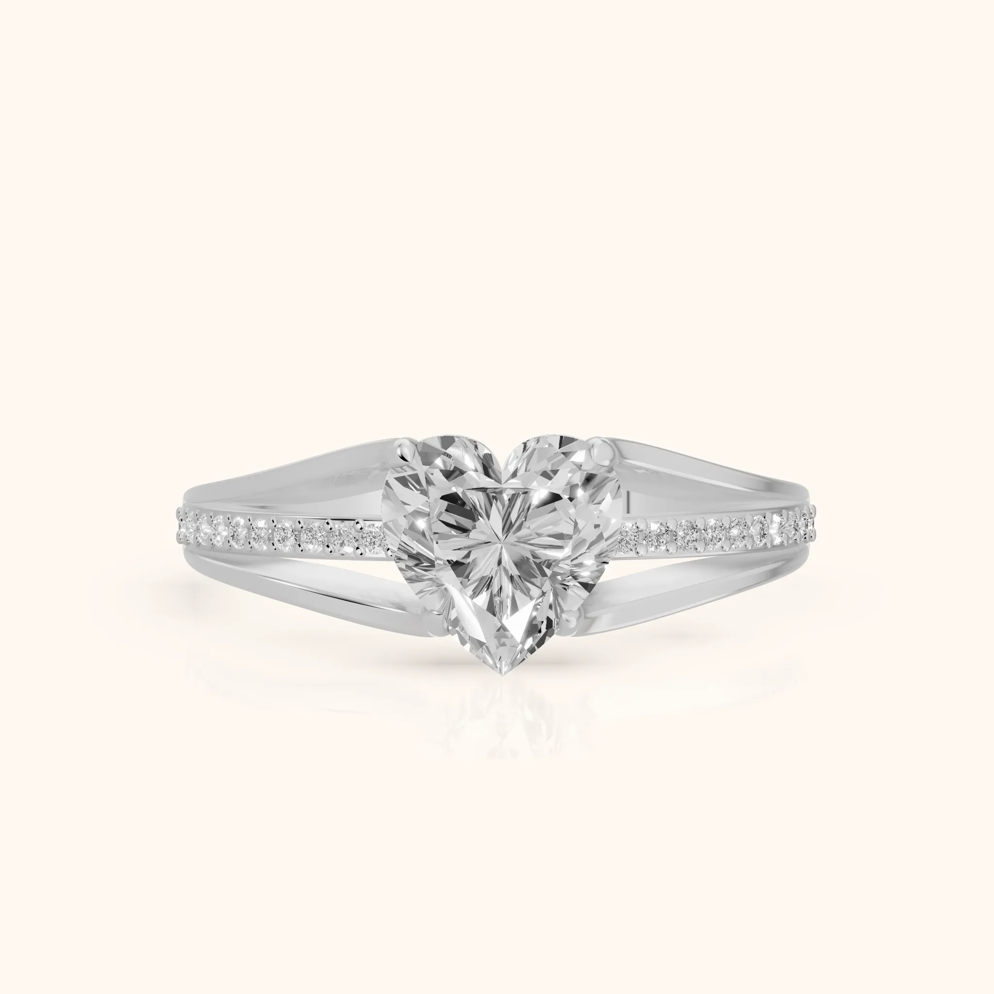 Lucinda Split Shank Heart Diamond Engagement Ring in Silver — view 1