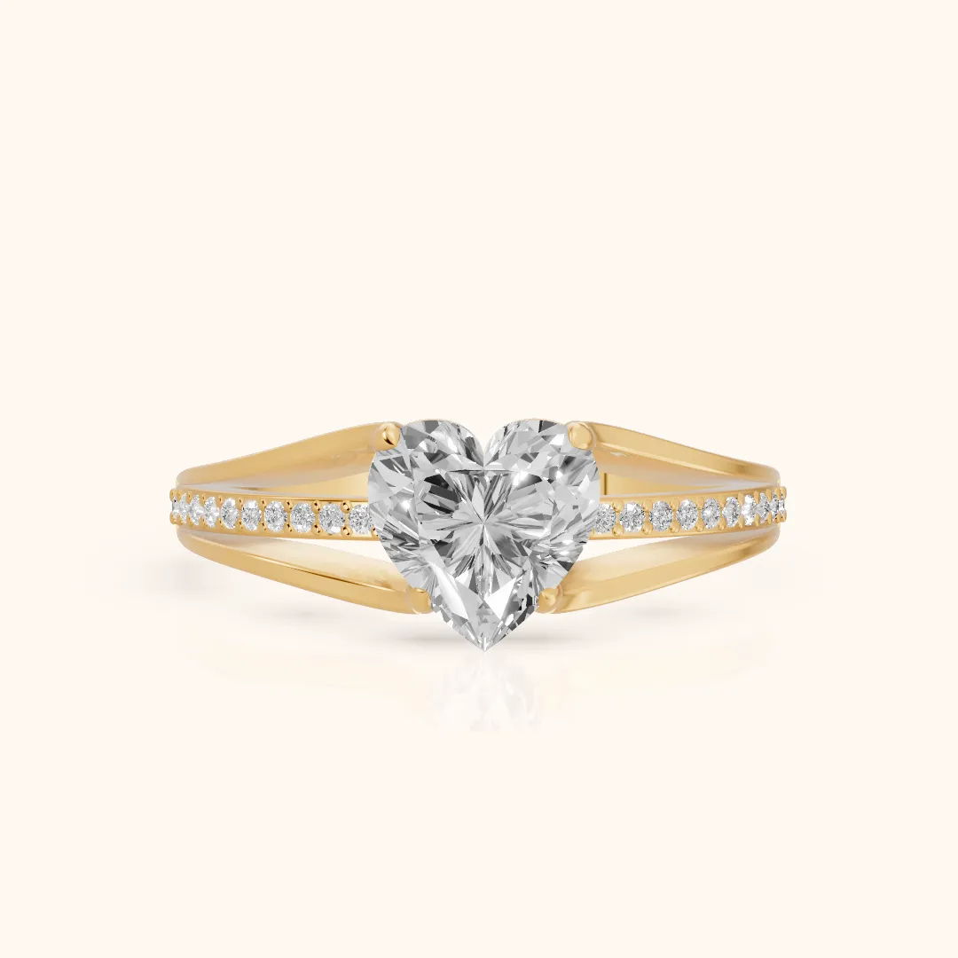 Lucinda Split Shank Heart Diamond Engagement Ring in Yellow Gold — view 2