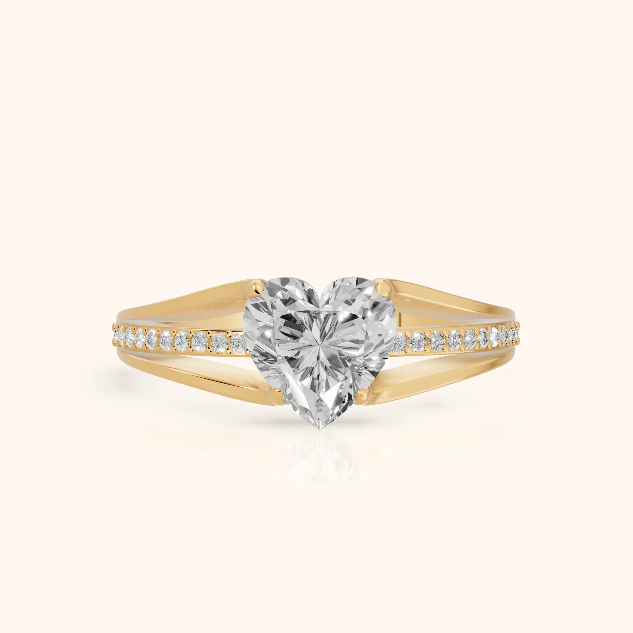 Lucinda Split Shank Heart Diamond Engagement Ring in Yellow Gold — view 1