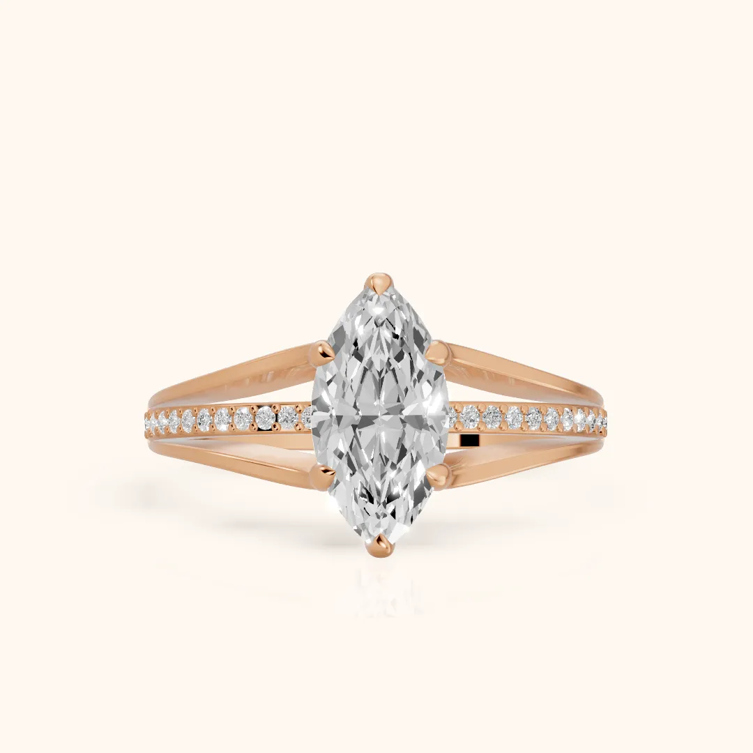 Lucinda Split Shank Marquise Diamond Engagement Ring in Rose Gold — view 2