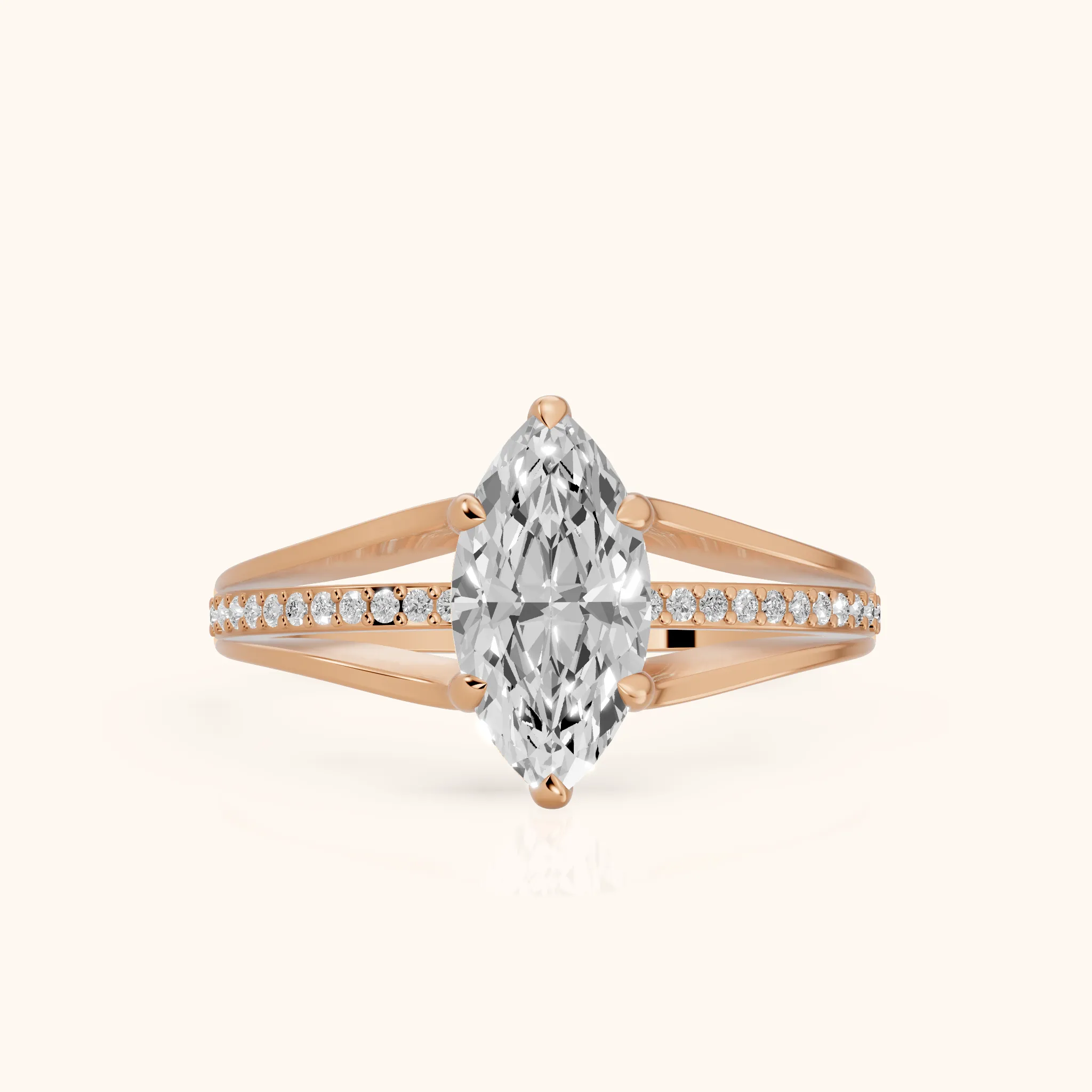 Lucinda Split Shank Marquise Diamond Engagement Ring in Rose Gold — view 1