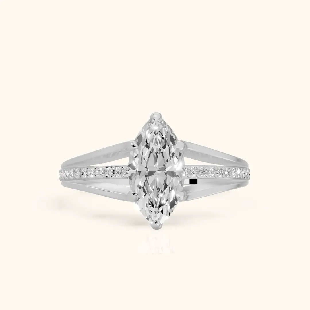 Lucinda Split Shank Marquise Diamond Engagement Ring in Silver — view 2