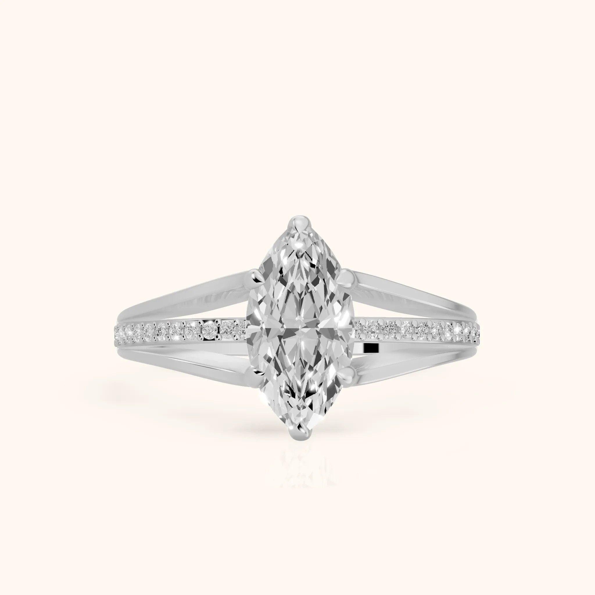 Lucinda Split Shank Marquise Diamond Engagement Ring in Silver — view 1