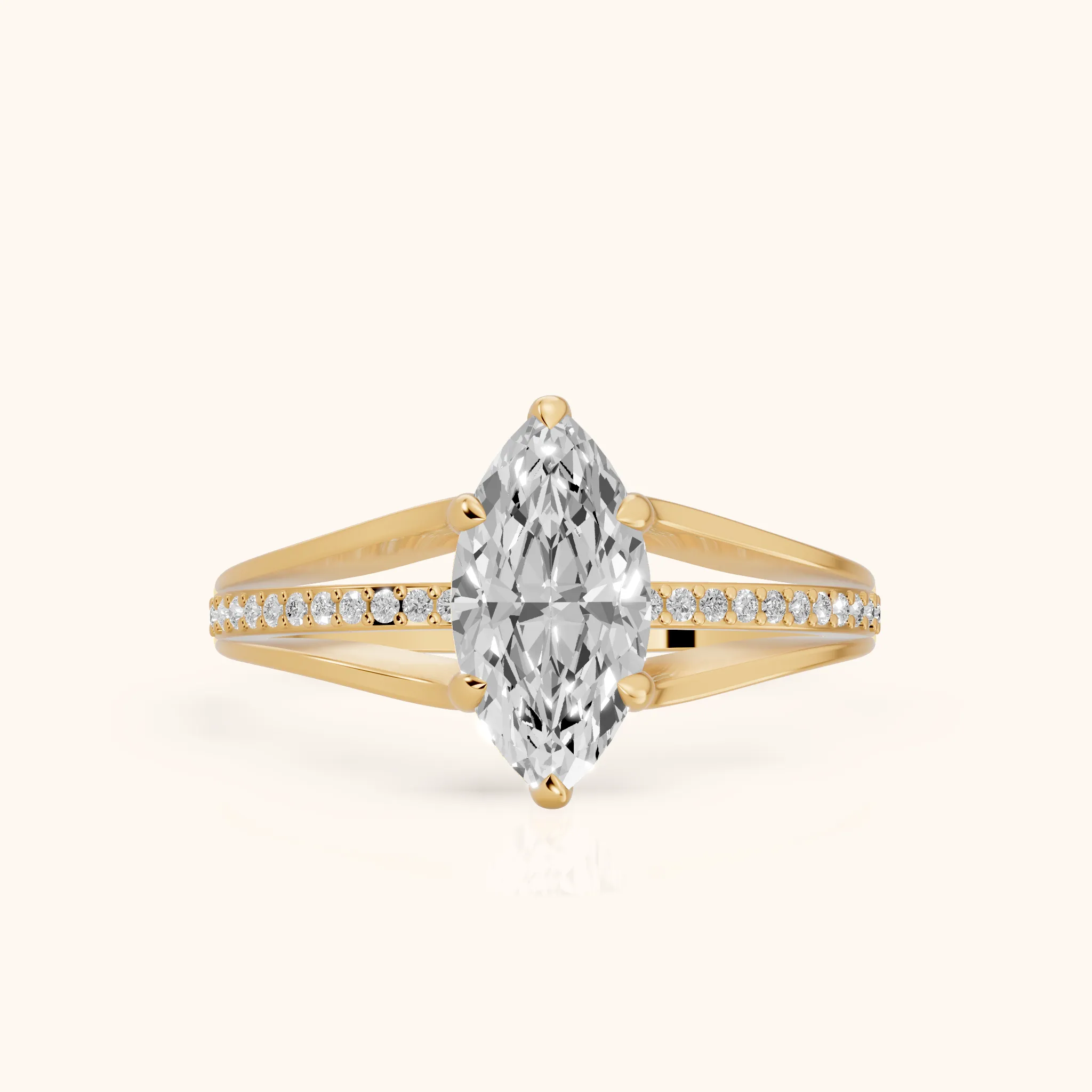 Lucinda Split Shank Marquise Diamond Engagement Ring in Yellow Gold — view 1