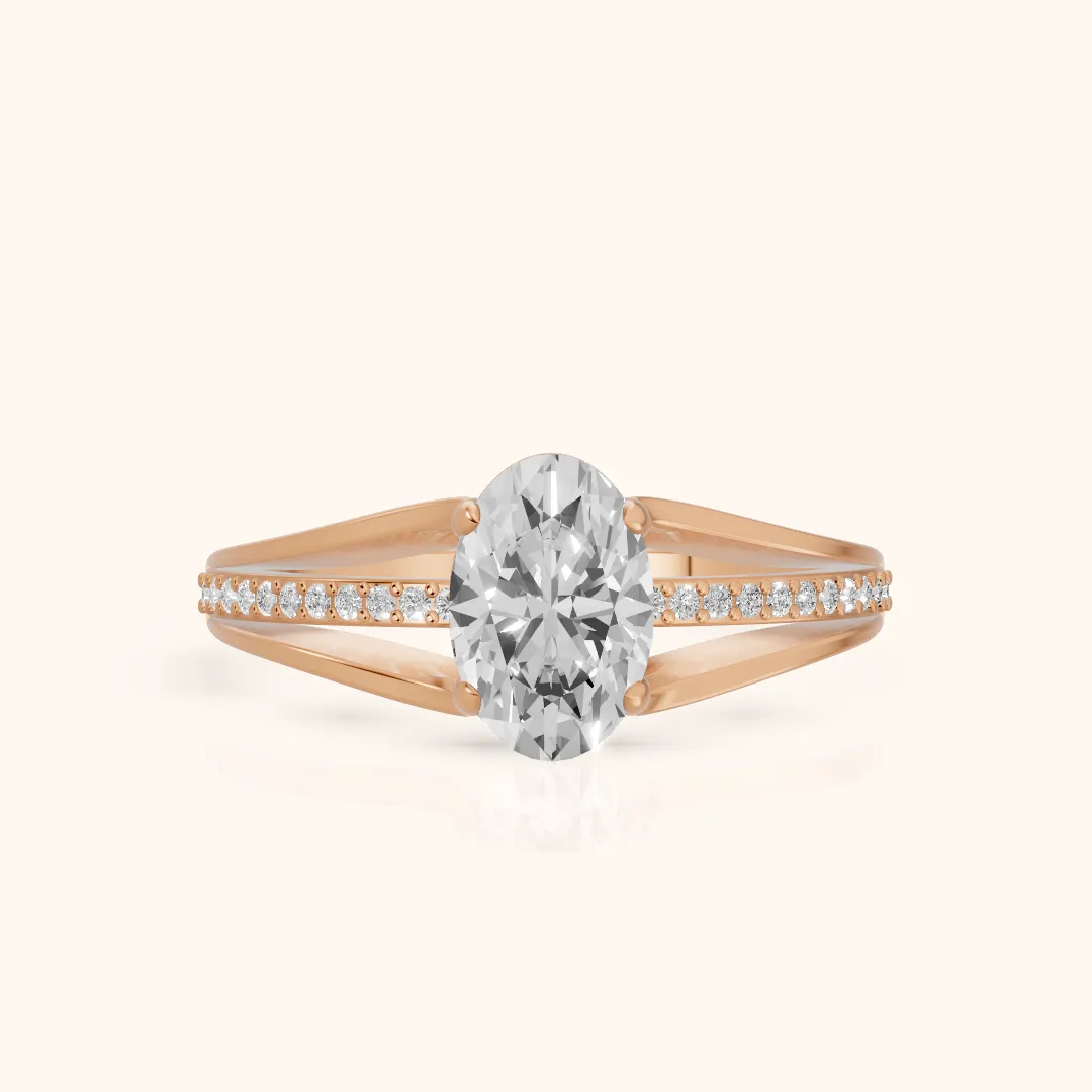Lucinda Split Shank Oval Diamond Engagement Ring in Rose Gold — view 2