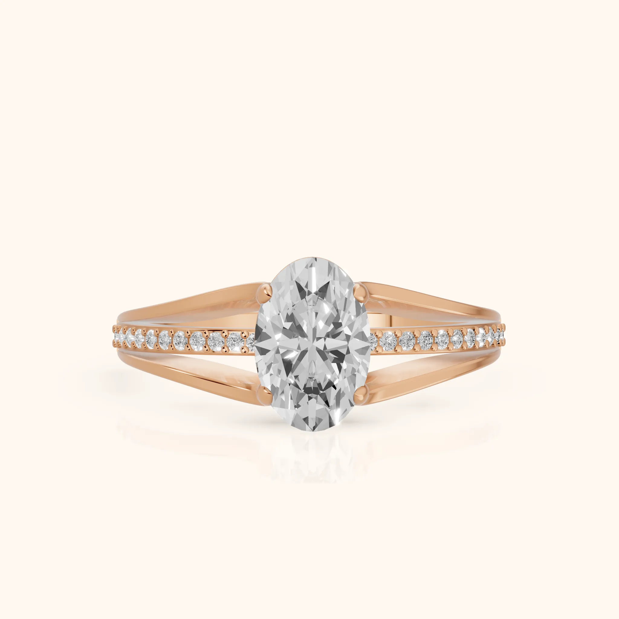 Lucinda Split Shank Oval Diamond Engagement Ring in Rose Gold — view 1