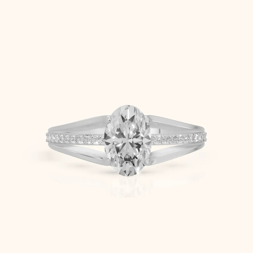 Lucinda Split Shank Oval Diamond Engagement Ring in Silver — view 2