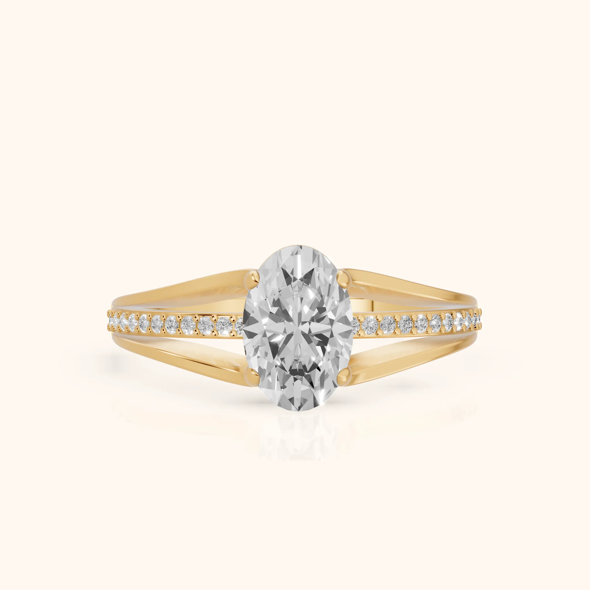 Lucinda Split Shank Oval Diamond Engagement Ring in Yellow Gold — view 1