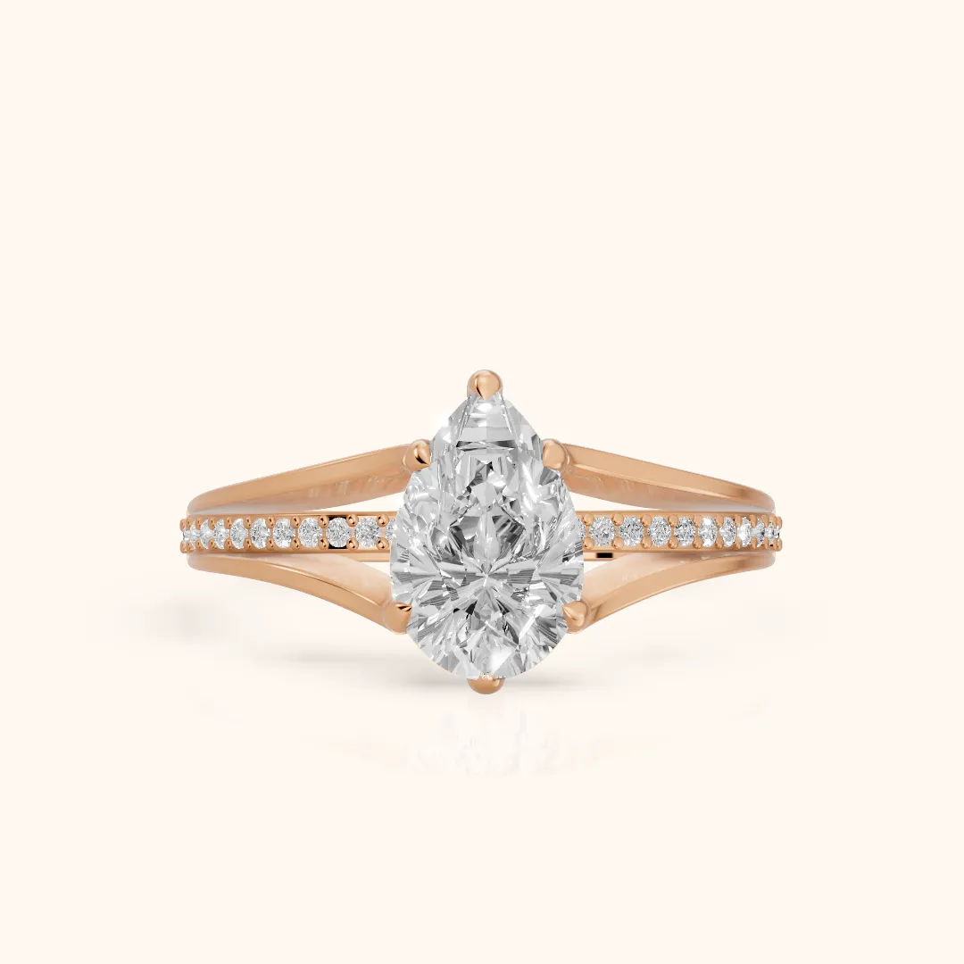 Lucinda Split Shank Pear Diamond Engagement Ring in Rose Gold — view 2