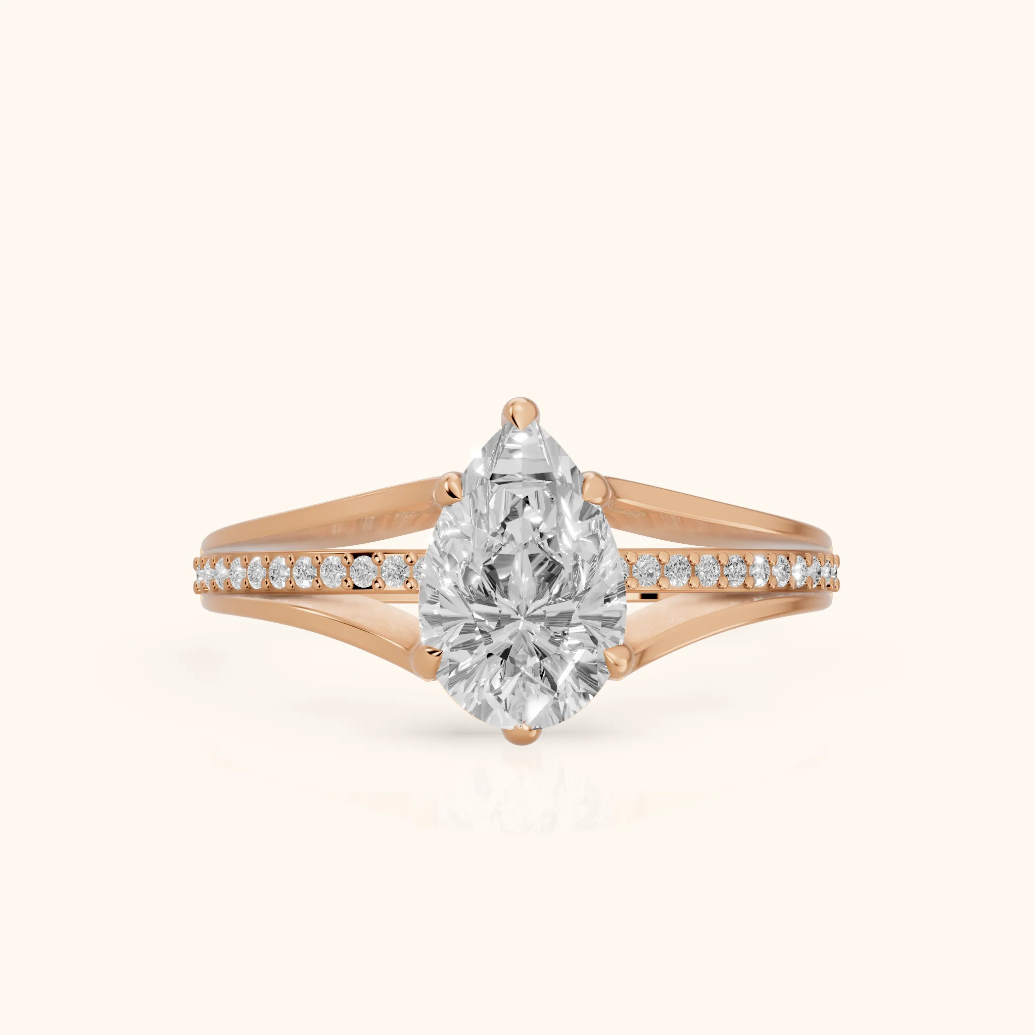 Lucinda Split Shank Pear Diamond Engagement Ring in Rose Gold — view 1