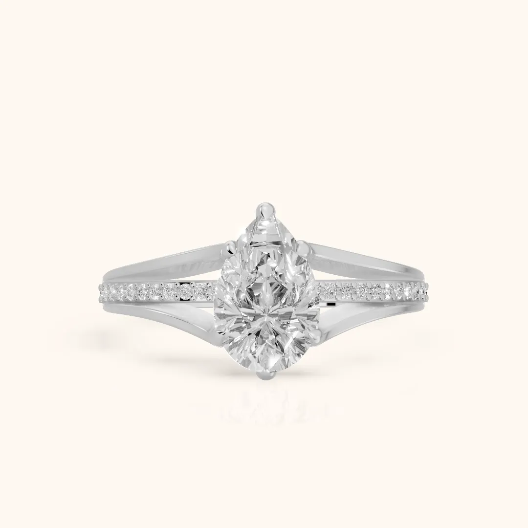 Lucinda Split Shank Pear Diamond Engagement Ring in Silver — view 2