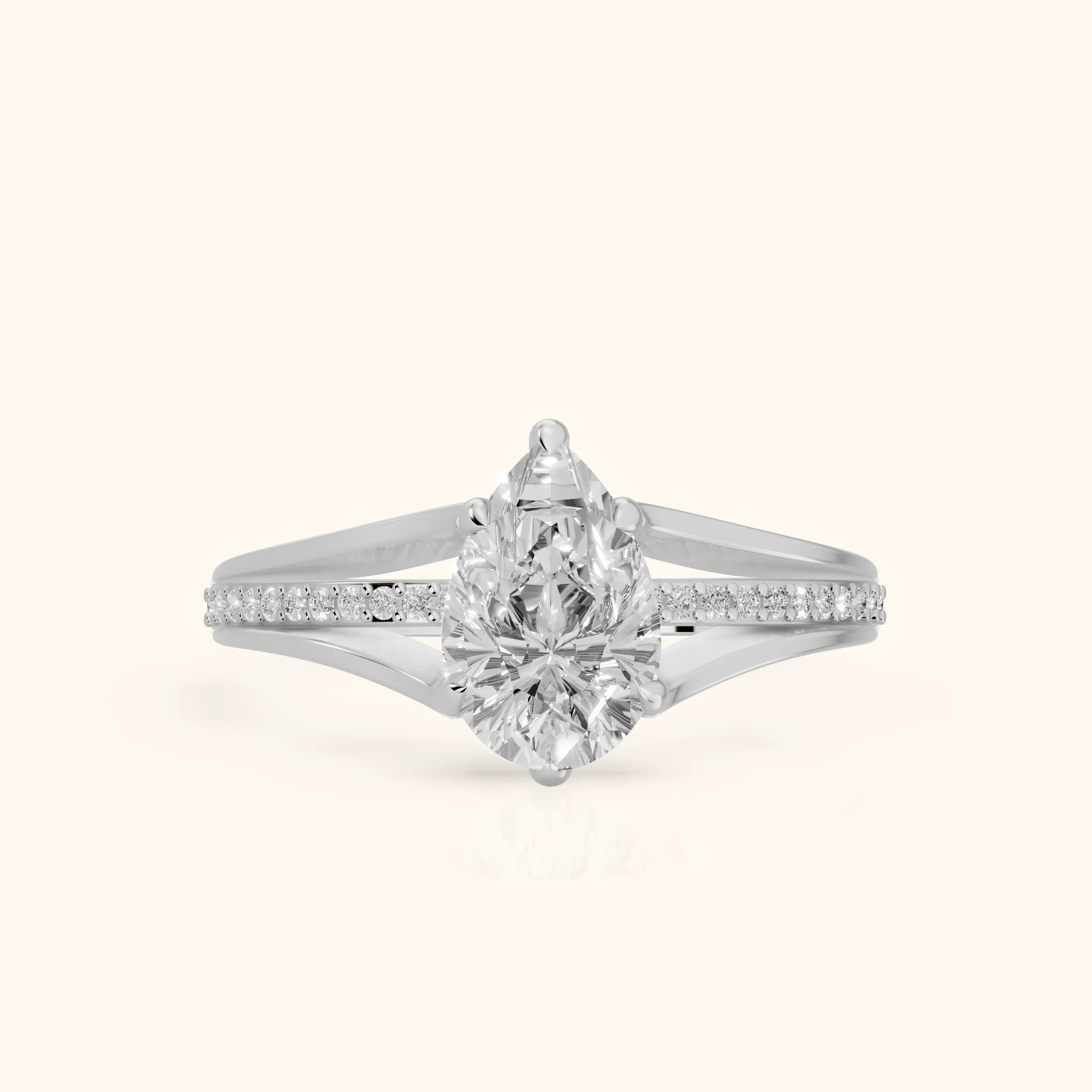 Lucinda Split Shank Pear Diamond Engagement Ring in Silver — view 1