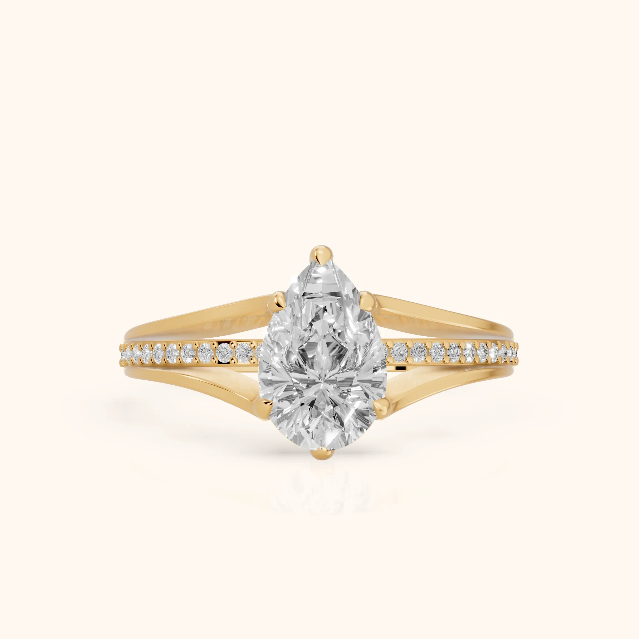 Lucinda Split Shank Pear Diamond Engagement Ring in Yellow Gold — view 1