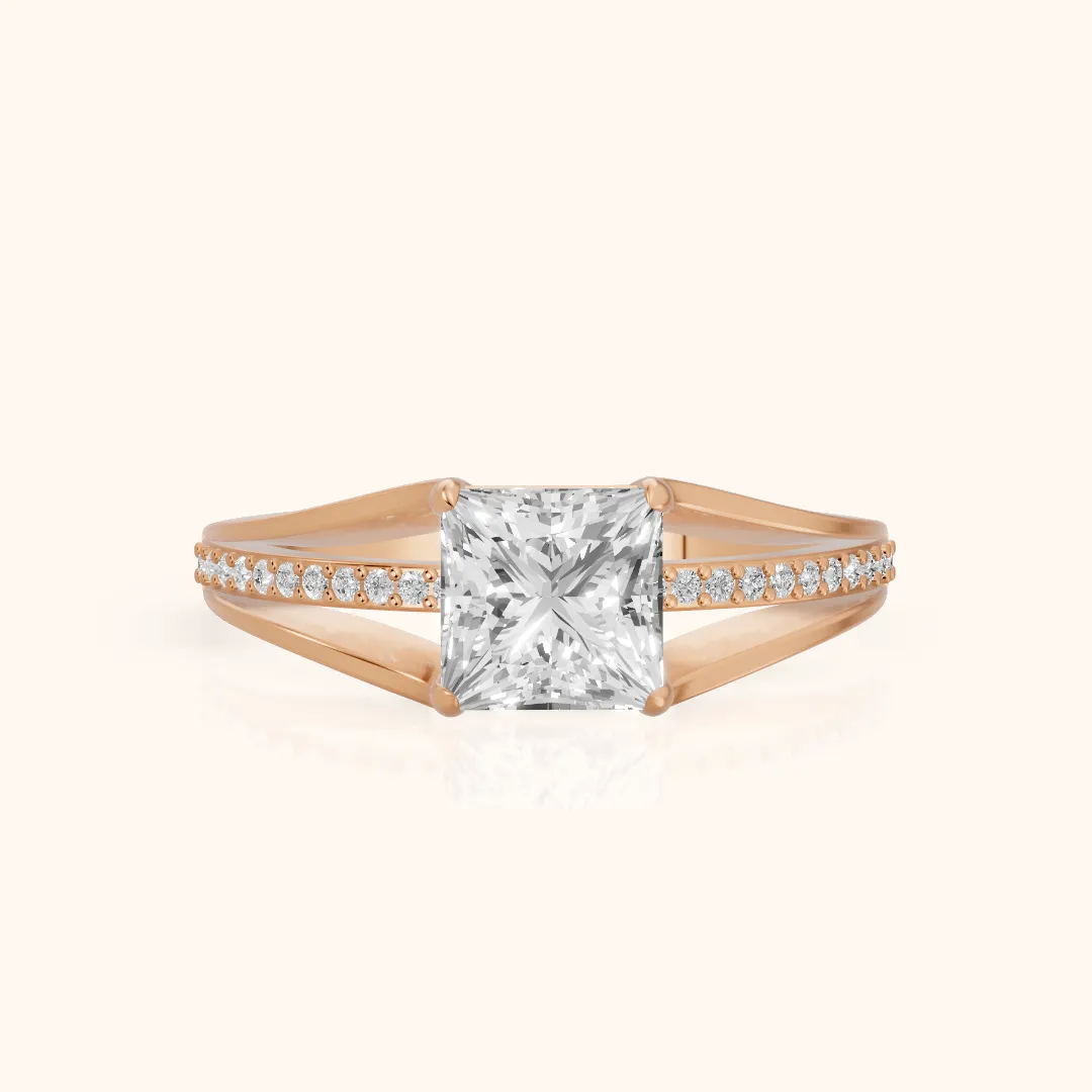 Lucinda Split Shank Princess Diamond Engagement Ring in Rose Gold — view 2