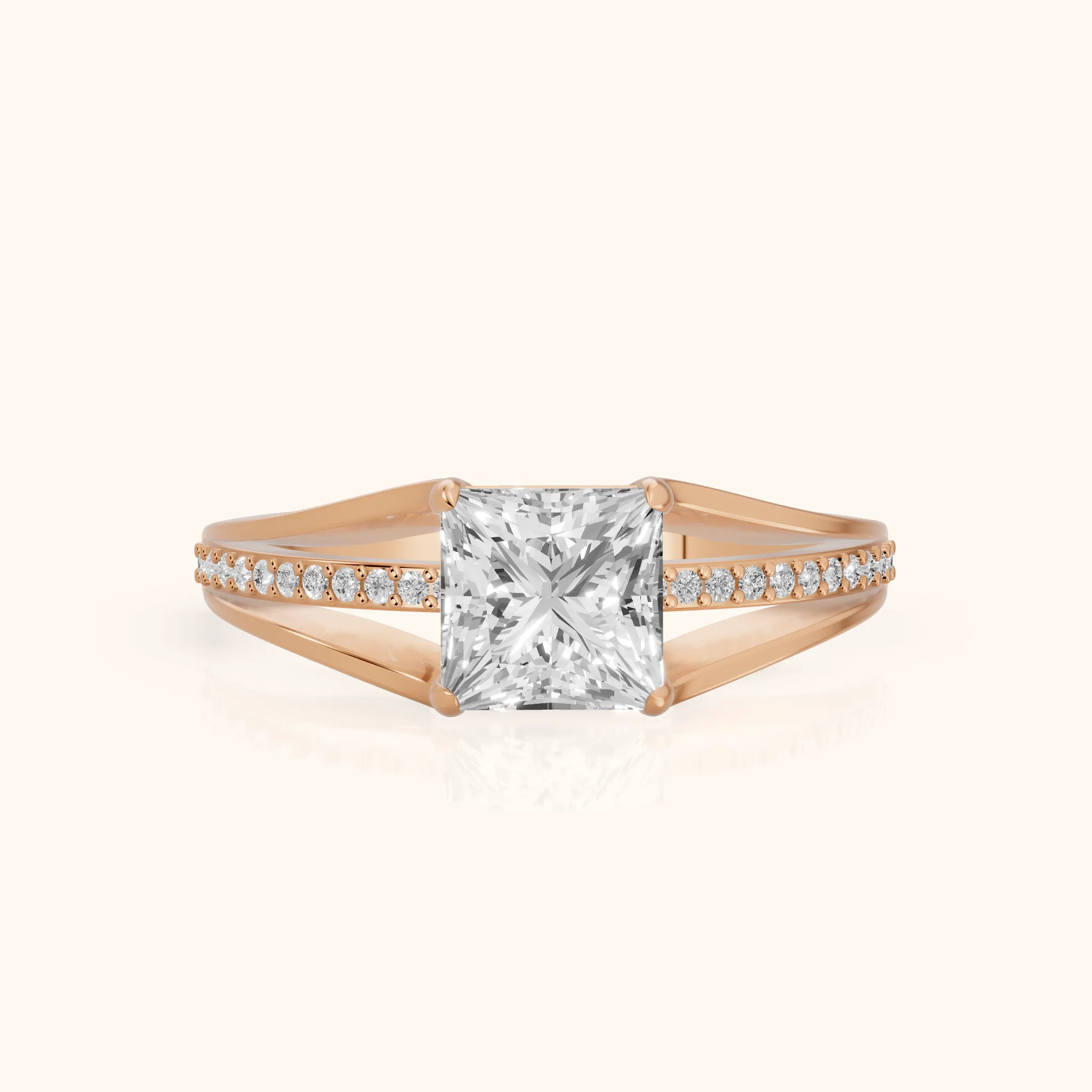 Lucinda Split Shank Princess Diamond Engagement Ring in Rose Gold — view 1