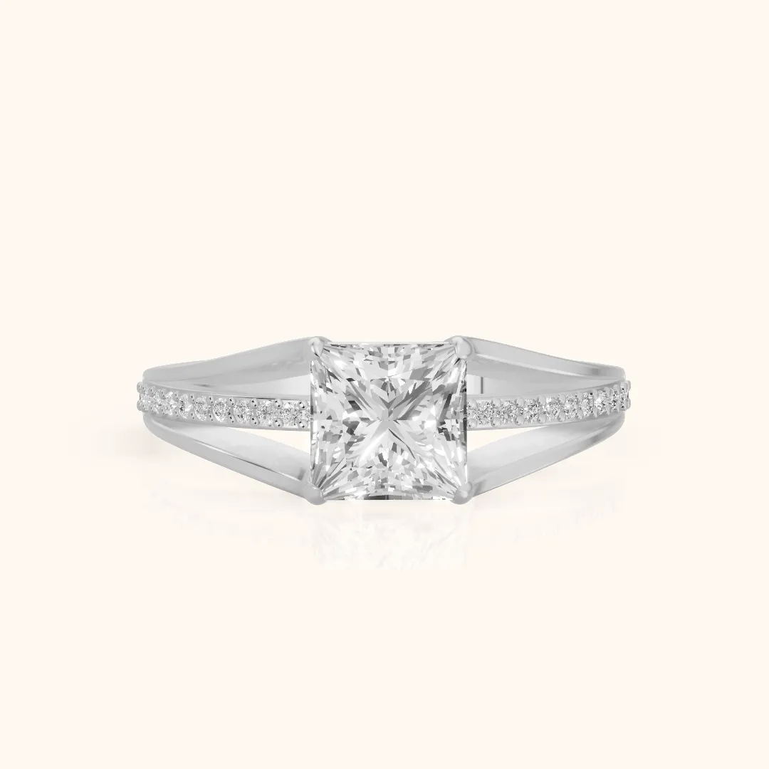 Lucinda Split Shank Princess Diamond Engagement Ring in Silver — view 2