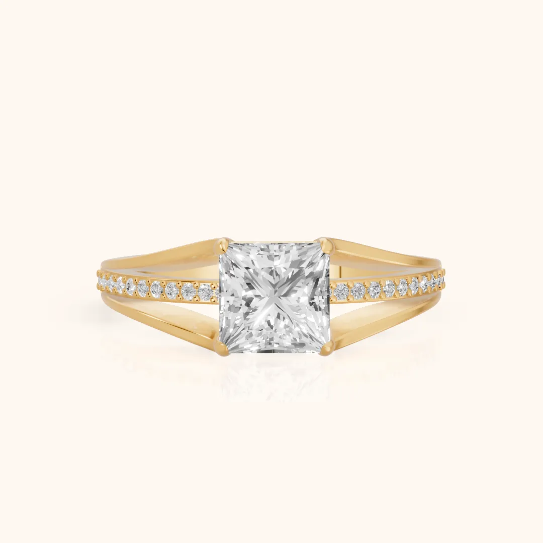 Lucinda Split Shank Princess Diamond Engagement Ring in Yellow Gold — view 2